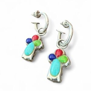 SE Sterling Silver Enamel Cross Hoop Earrings